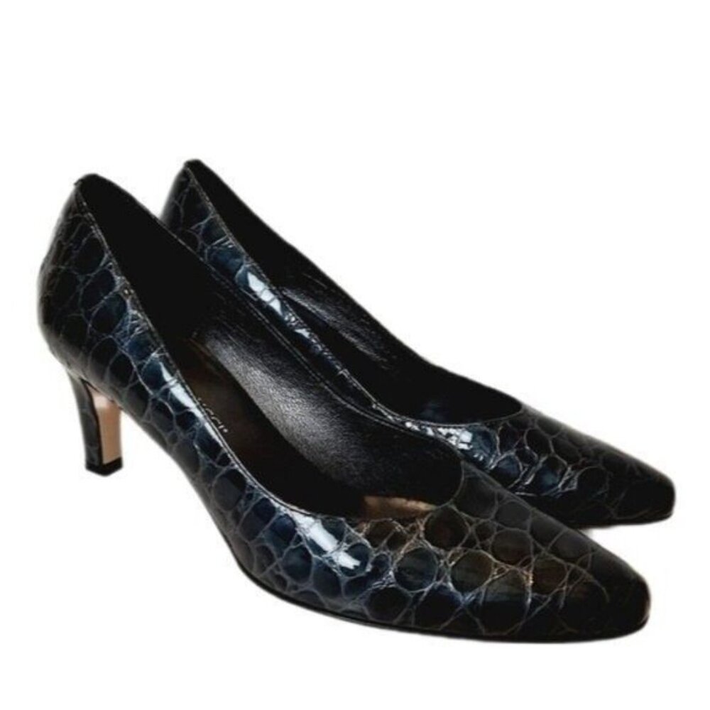 ROBERTO CAPUCCI Italy Patent Reptile Leather Pumps Heels Dark Gray Sz 8.5 B